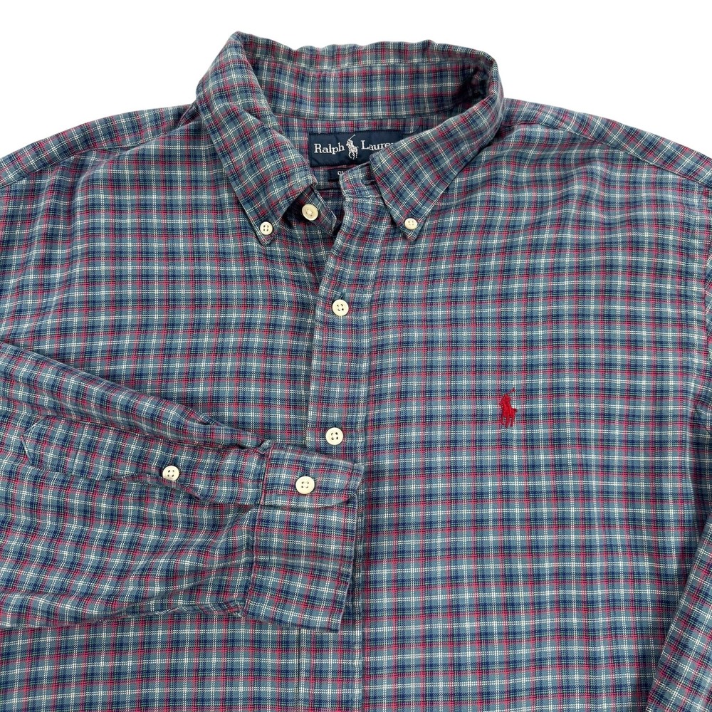 Ralph Lauren‎ Shirt Mens XL Blue Plaid Cotton Classic Fit Button Down Pony Logo